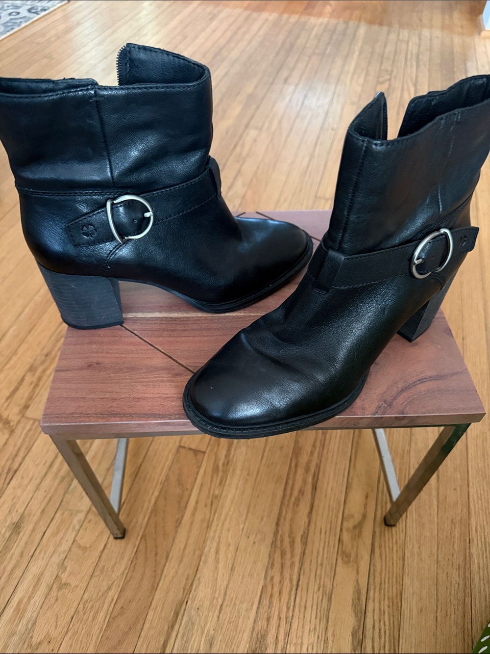 Lucky Brand Black Leather Buckle Ankle Boots - Women's